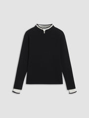 Contrast Trim Mock Trendy Neck Knit Top Sweaters-L