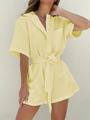 Textured Cargo Belted Linen Romper