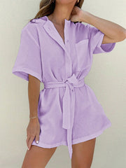 Textured Cargo Belted Linen Romper
