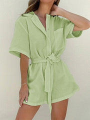 Textured Cargo Belted Linen Romper