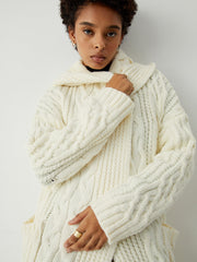 Cable Knit Graceful Hooded Longline Cardigan Sweaters-L