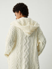 Cable Knit Graceful Hooded Longline Cardigan Sweaters-L