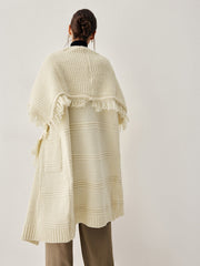 Chunky Knit Tassel Trendy Hem Poncho Cardigan Sweaters-L