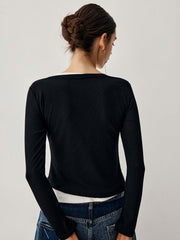 Colorblock Long Graceful Sleeve Crop Shirt T-Shirts