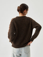 Crocheted Contrast Trim Trendy Ribbed Knit Sweater Sweaters-L