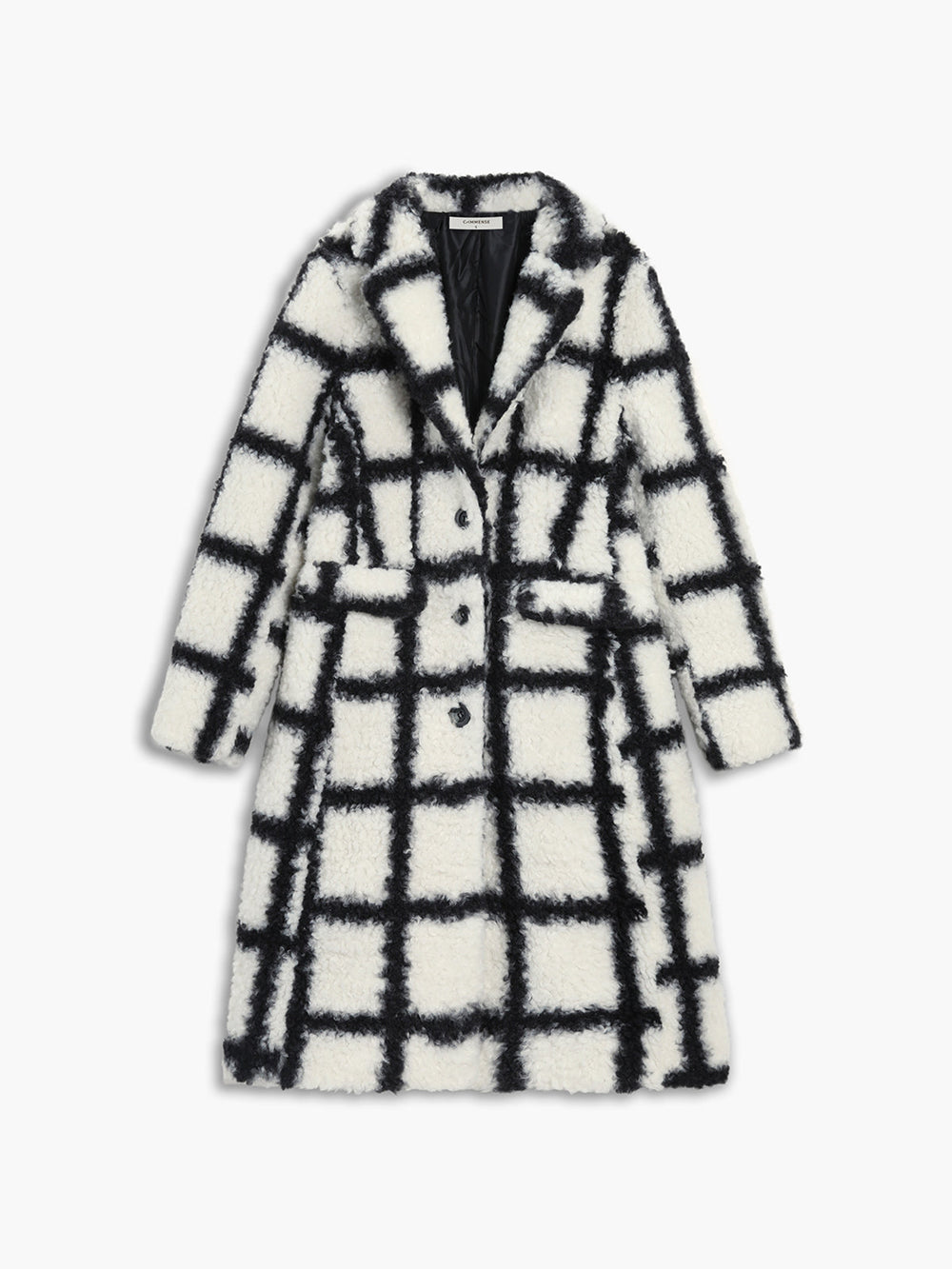 Checkered Button Graceful Sherpa Jacket Fleece Jackets