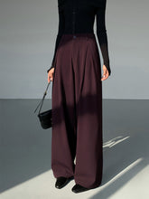 Casual Pleated Graceful Wide Leg Pants Burgundy / Xs