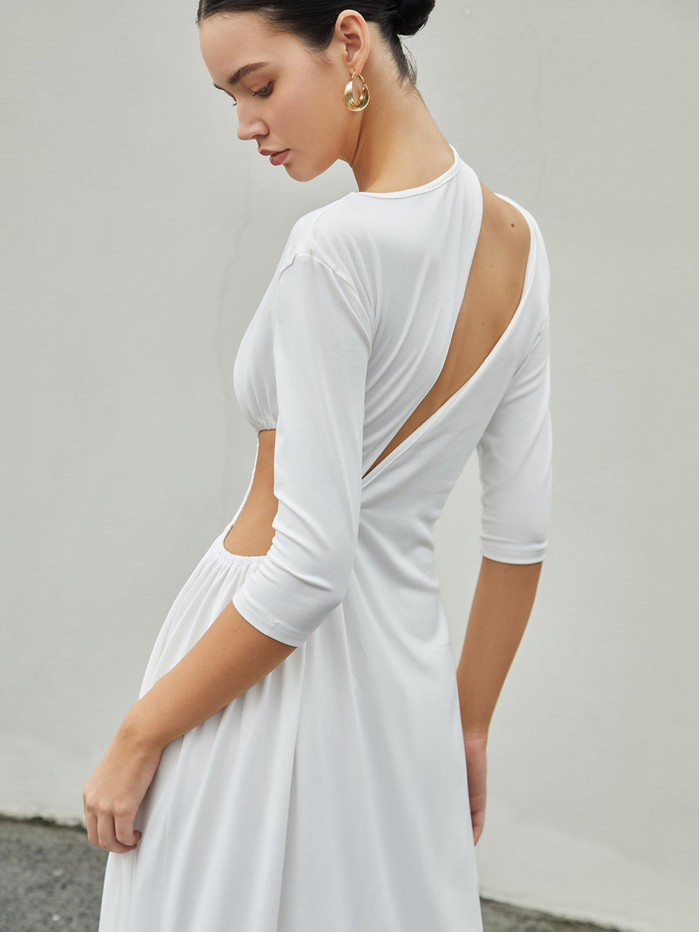 Cut Out Ruched Trendy Split Knit Maxi Dress Dresses