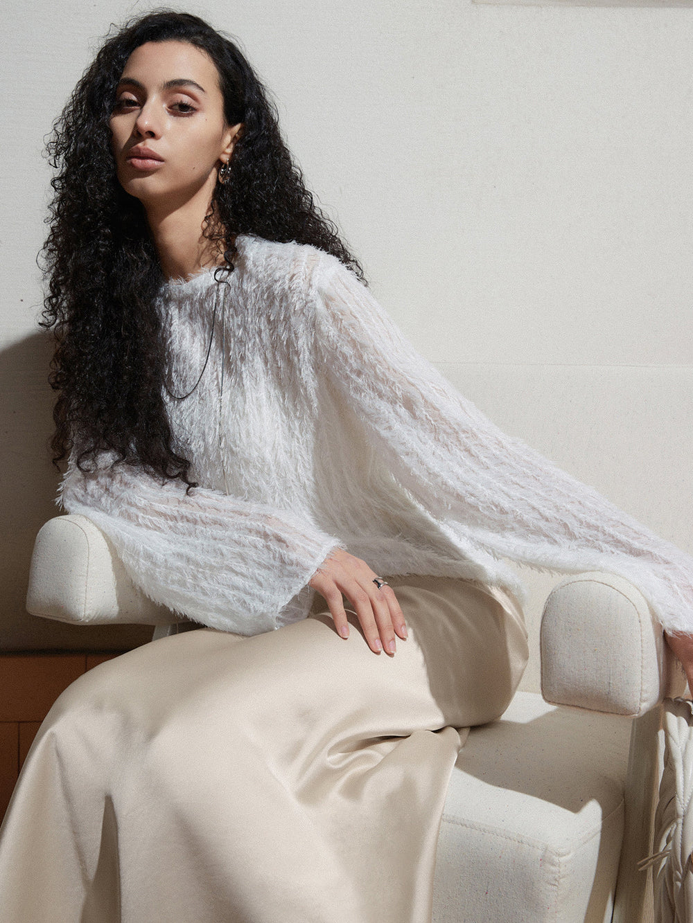 Effortlessly Split Graceful Long Sleeve Blouse Blouses