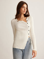 Plain Asymmetrical Breasted Sweater Sweaters