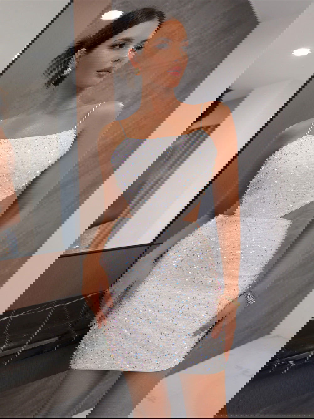 Best Seller Backless Dress Solid Color Strap Sequined Hip