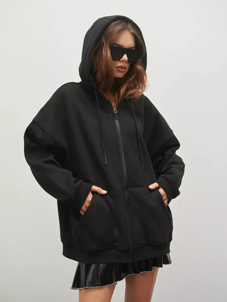 Thick Warm Stylish Solid Color Zipper Hoodie