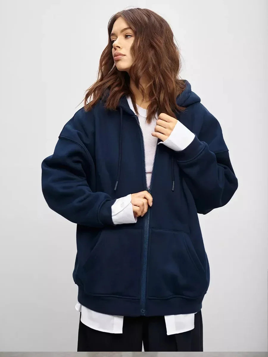 Thick Warm Stylish Solid Color Zipper Hoodie