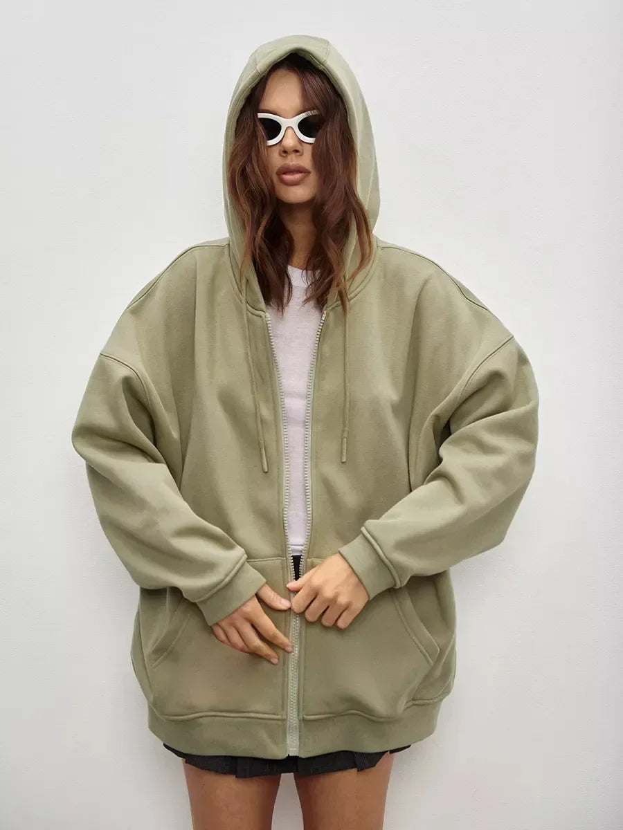 Thick Warm Stylish Solid Color Zipper Hoodie