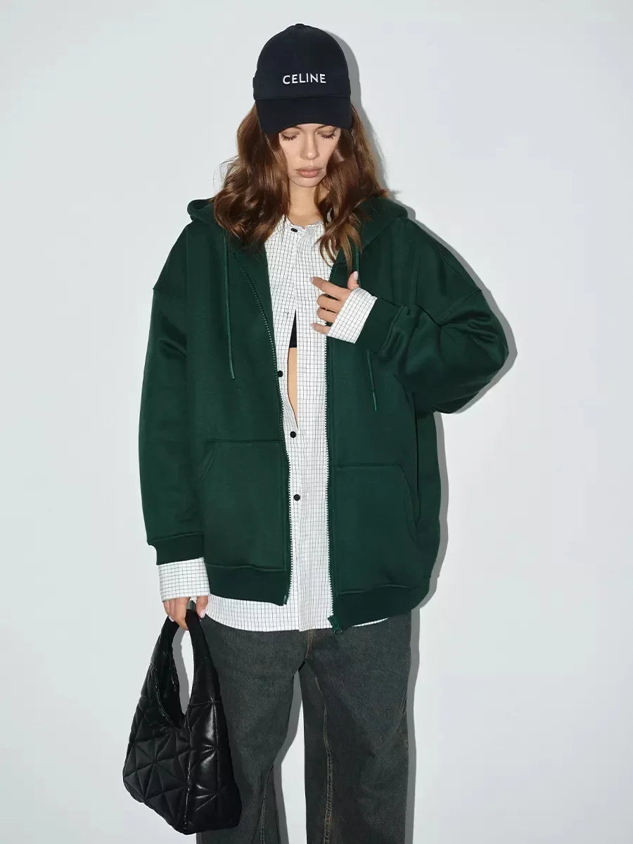 Thick Warm Stylish Solid Color Zipper Hoodie