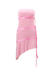 Ribbon Embellish Asymmetric Bandeau Mini Dress Mini Dresses