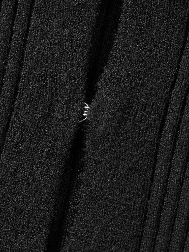 JuliaFashion - Fashion V-Neck Knitted Solid Color Ribbed Long Flare Sleeve Slim Buttons Up Cardigan Sweater