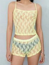 JuliaFashion - Lace Floral Mesh See Through Tops High Waist Shorts Suits