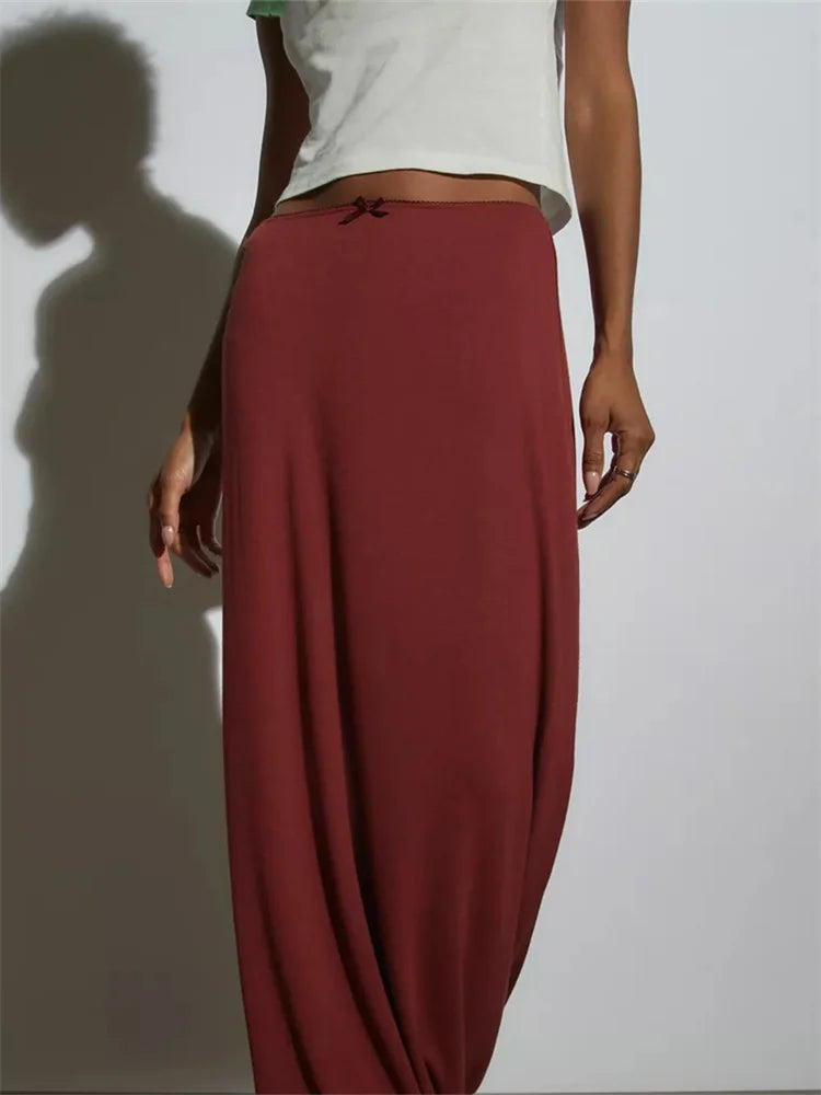 JuliaFashion - Retro Spring Summer Solid Color Fashion Bow Patchwork Loose Casual Straight Streetwear Skirts