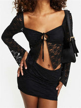 JuliaFashion - Vintage Long Sleeve Tie-up Mesh See Through Shirts Suits