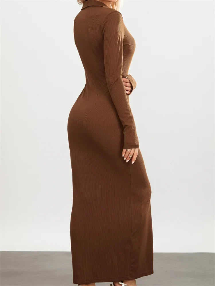 Women Slim Fit Sleeve Button Down Turn Collar Evening For Spring Fall Female Vestidos