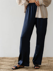 Solid Color Lounge Elastic Waist Pull-On Pant DARKBLUE / S pant-250223