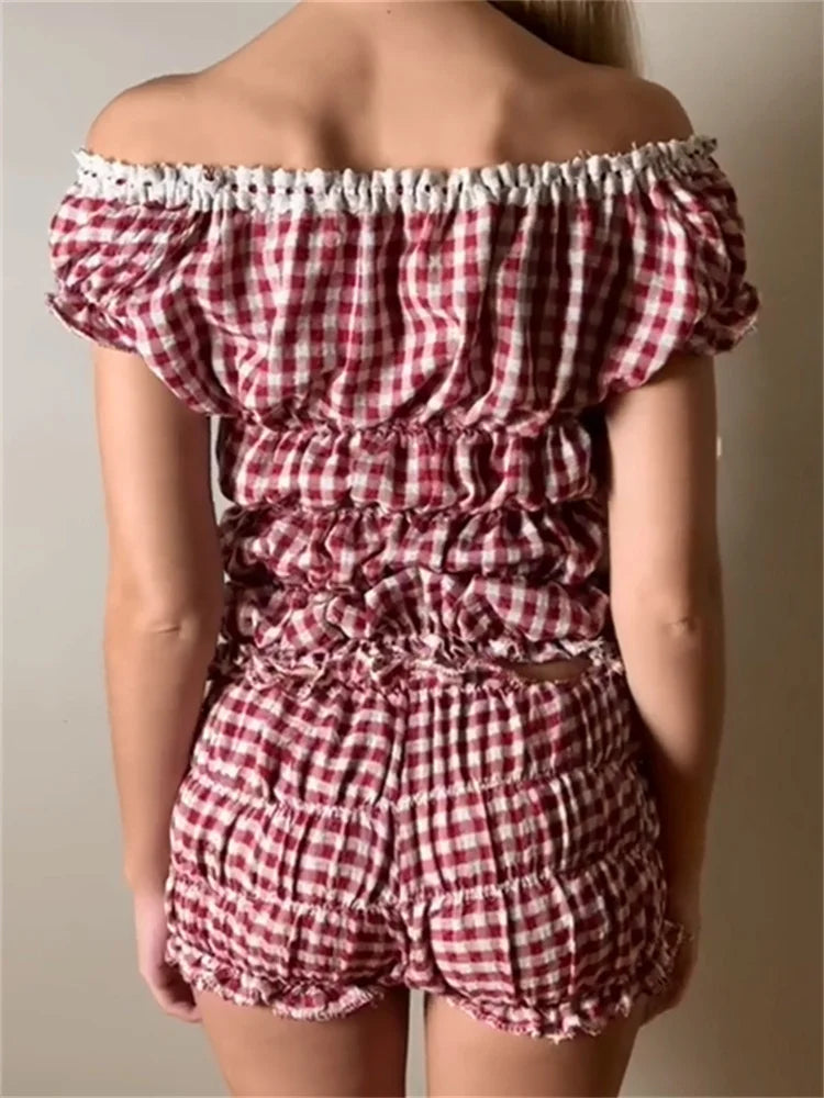 JuliaFashion - V-neck Ruched Off Shoulder T-shirts Shorts Suits