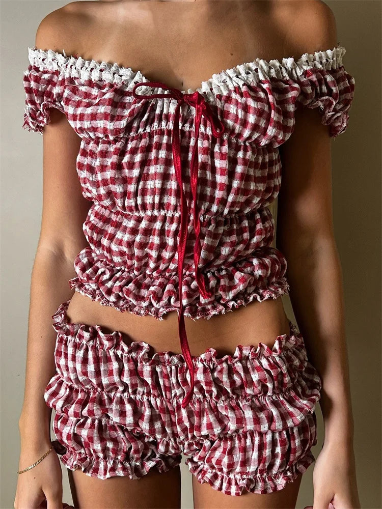 JuliaFashion - V-neck Ruched Off Shoulder T-shirts Shorts Suits