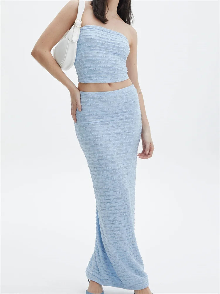 JuliaFashion - Strapless Off Shoulder Tube Tops Long Skirts Streetwear Suits