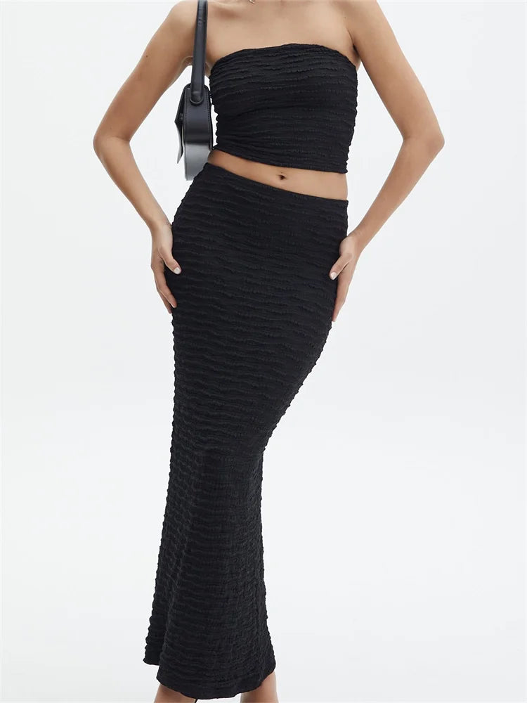 JuliaFashion - Strapless Off Shoulder Tube Tops Long Skirts Streetwear Suits