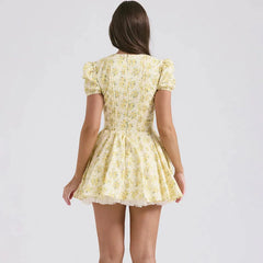 Cottagecore Floral Plunge Neck Mini Dress