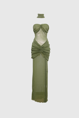 Daedalus Strapless Sequin Maxi Dress In Green
