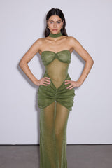 Daedalus Strapless Sequin Maxi Dress In Green