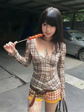 Deep V Neck Plaid Top