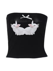 Cute Bow Tie Embellished Ribbed Trim Sophisticated Sleeveless Crop Top - Hot Pink Bandeau Tops