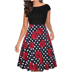 JuliaFashion - Elegant Wedding Party Women'S Cocktail Swing Guest Sleeve Short A-Line Women's Summer V Neck For Women Dress