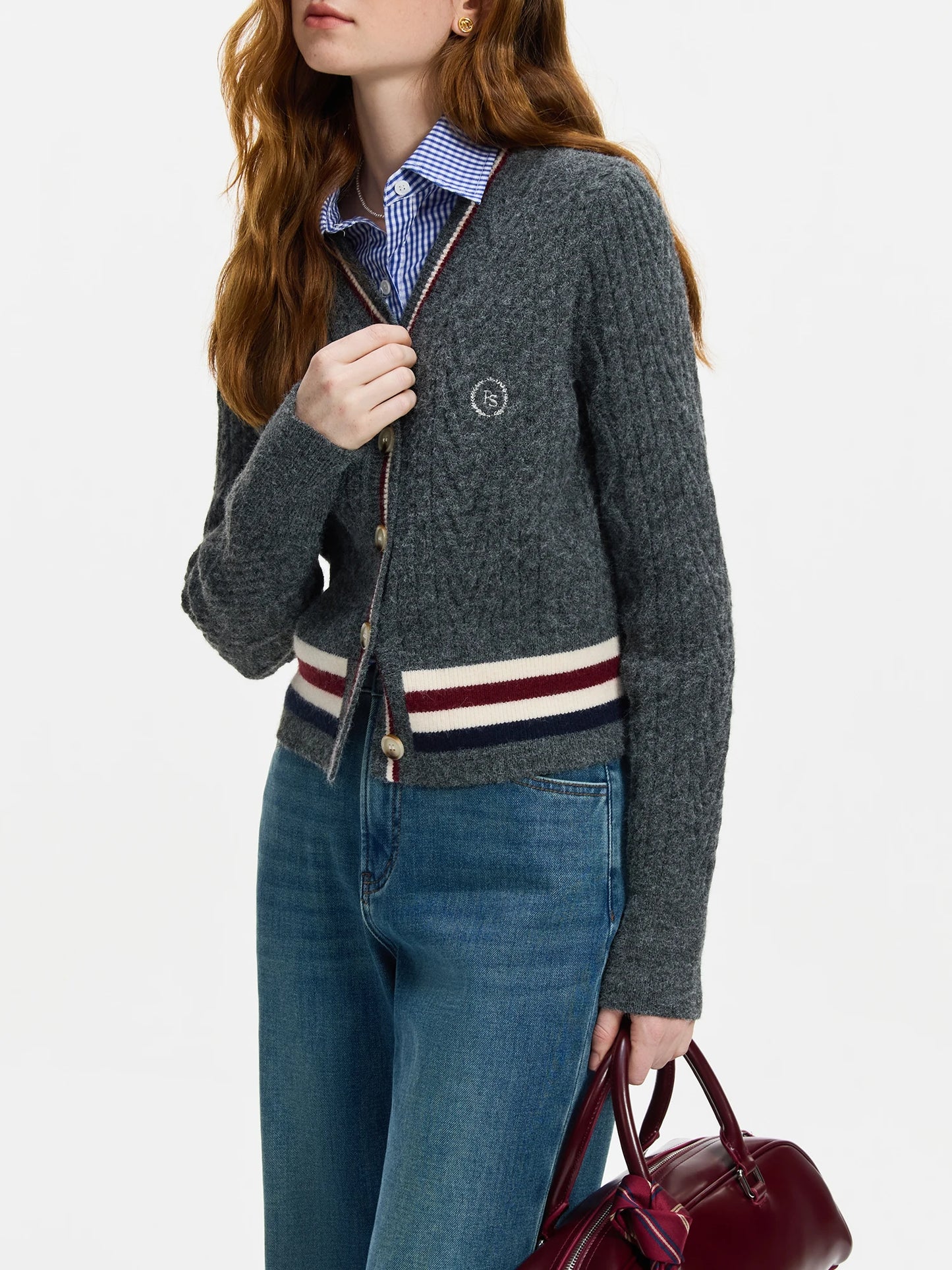 Commuter V-neck Collision Color Knit Cardigan