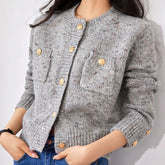 Gray Elegant O-neck Button Cardigan GRAY / One Size
