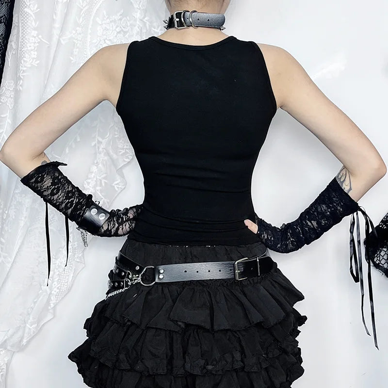Dark Cut Out Sexy Grunge Punk Mall Gothic Lace Techwear Bodycon Crop Top