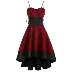 JuliaFashion - Gothic Spaghetti Strap Women Vintage Bandage Lace Up High Low Tunic Party Cosplay Outfits Printed Slim Vestidos Dress
