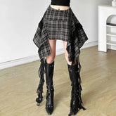 Grunge Plaid Asymmetric Mini Skirt
