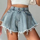 Detail And Tassel Shorts With Holes Sizes Women’s Denim High - Waist S-Xxl