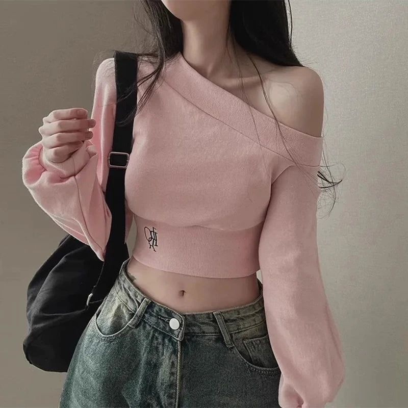 Irregular Off Shoulder Long Sleeve Sexy Crop Streetwear Hoody