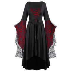 JuliaFashion - Halloween Gothic Women Medieval Vintage Cosplay Costume Witch Vampire Gothic 90s Egirl Goth Slim Party Club Dress