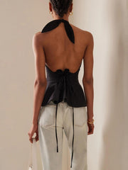 Halter Neck Lace Up Ruched Top