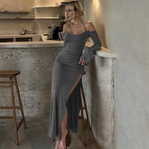 Halter Backless Es Elegant Sleeve Club Party Split Clothes Maxi Dress