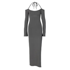 Halter Backless Es Elegant Sleeve Club Party Split Clothes Maxi Dress