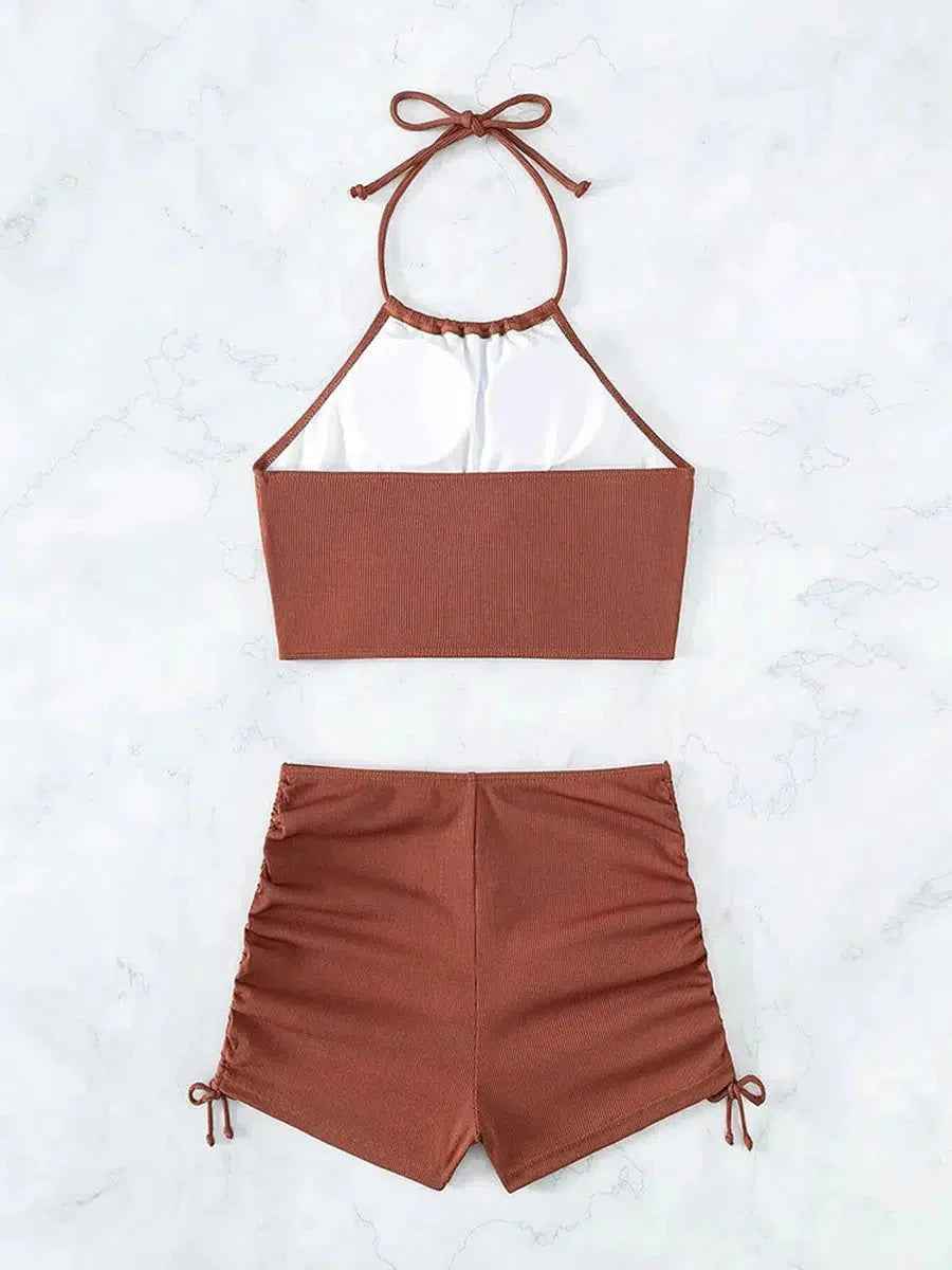 Halter Top & Swim Shorts Bikini Set