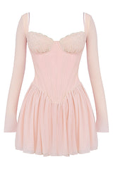 Bombshell Long Sleeve Bustier Graceful Corset Frill Mini Dress