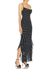 Black And Cream Polka Dot Ruffle Maxi Dress